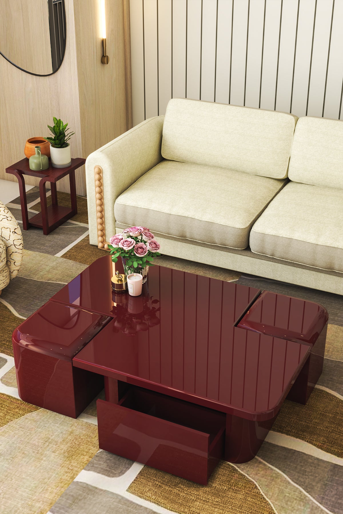 Rainy Orta Sehpa-Bordo renkli