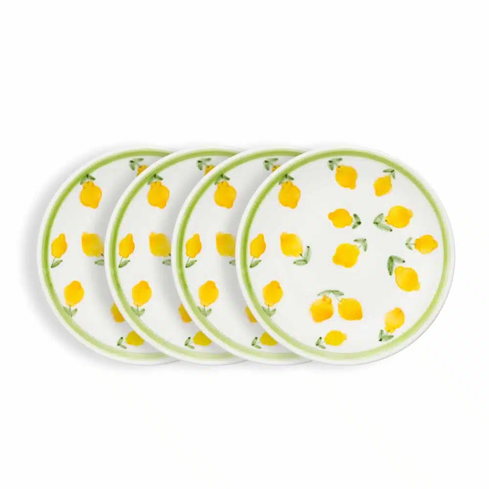 Feeling Good Insıde Lemon Splash Collection Handmade Ceramic Çok Limonlu Pasta Tabağı 4’lü Set 18 cm